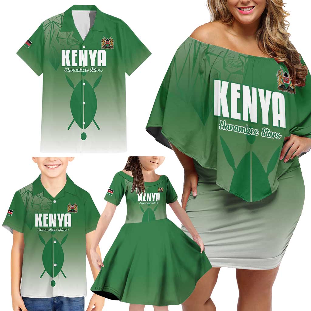Custom Kenya Football Family Matching Off Shoulder Short Dress and Hawaiian Shirt Go Champions Harambee Stars - Wonder Print Shop