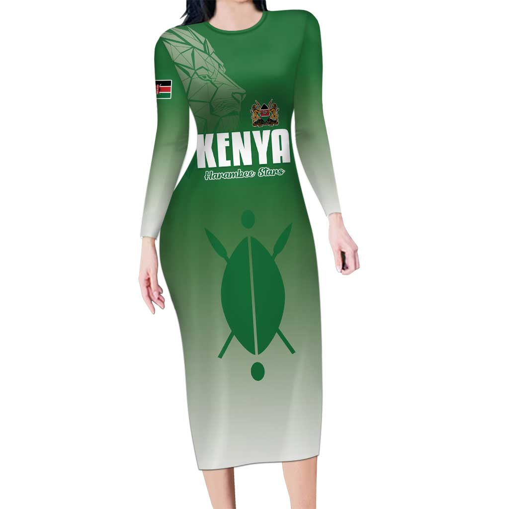 Custom Kenya Football Long Sleeve Bodycon Dress Go Champions Harambee Stars - Wonder Print Shop