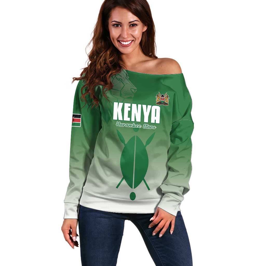 Custom Kenya Football Off Shoulder Sweater Go Champions Harambee Stars - Wonder Print Shop
