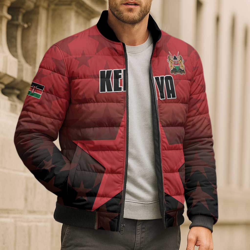 Custom Kenya Football Bomber Puffer Jacket Go Harambee Stars - Red Jersey - Wonder Print Shop