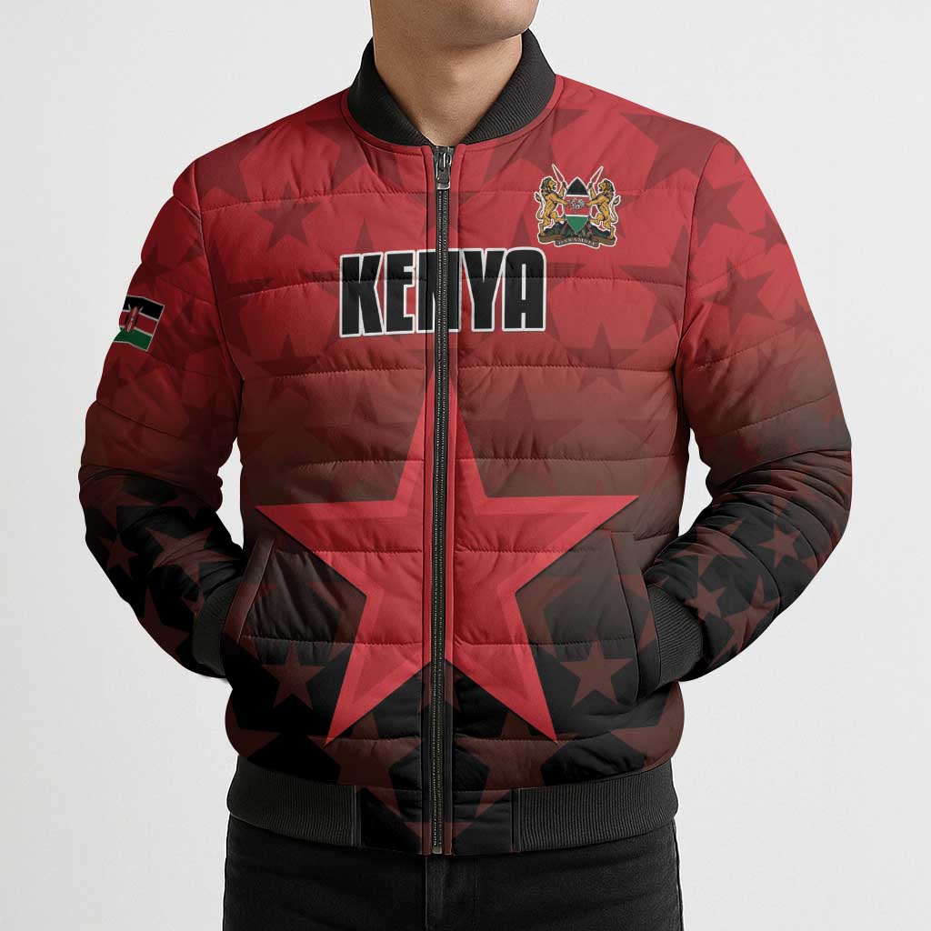 Custom Kenya Football Bomber Puffer Jacket Go Harambee Stars - Red Jersey - Wonder Print Shop