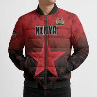Custom Kenya Football Bomber Puffer Jacket Go Harambee Stars - Red Jersey - Wonder Print Shop