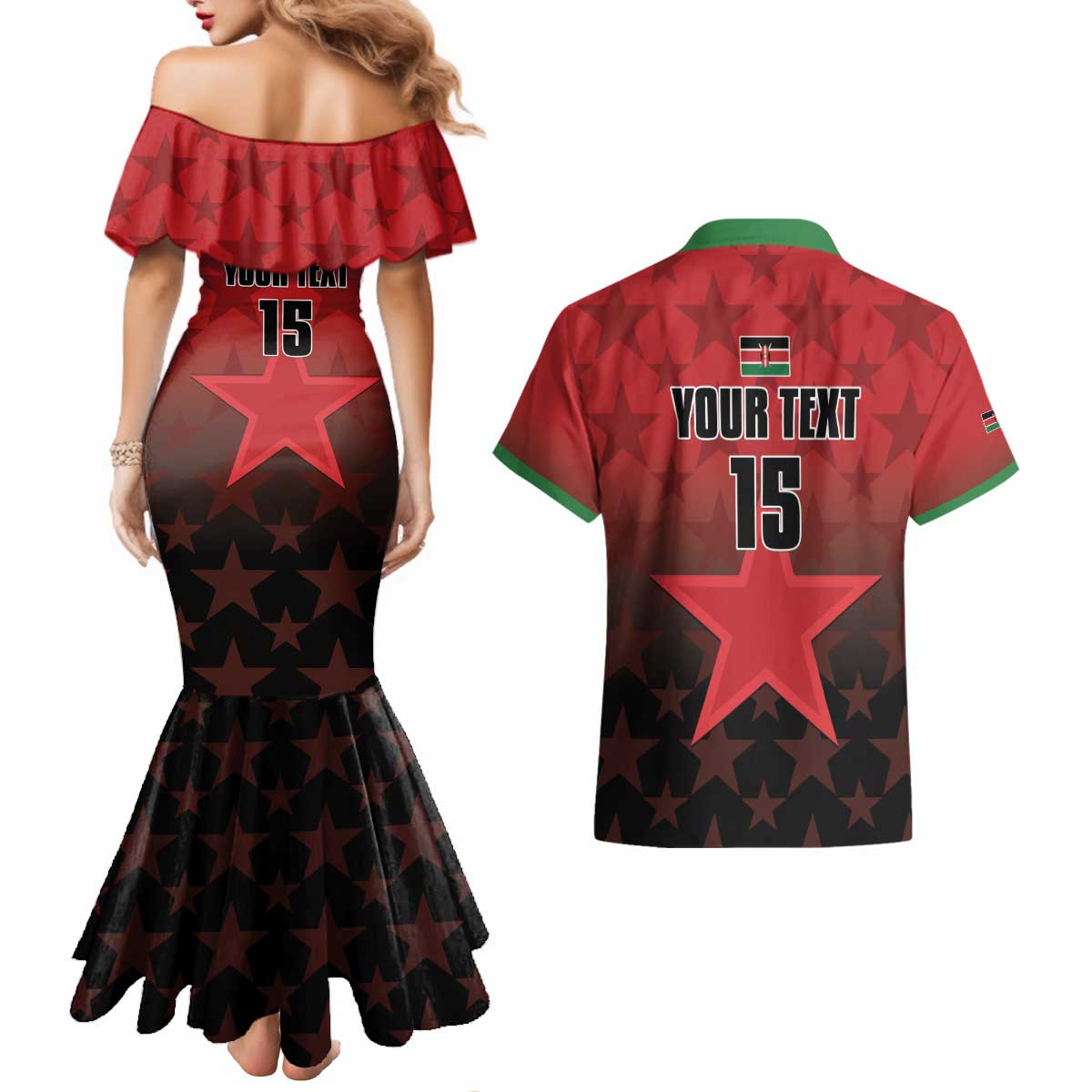 Custom Kenya Football Couples Matching Mermaid Dress and Hawaiian Shirt Go Harambee Stars - Red Jersey - Wonder Print Shop