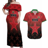 Custom Kenya Football Couples Matching Off Shoulder Maxi Dress and Hawaiian Shirt Go Harambee Stars - Red Jersey - Wonder Print Shop