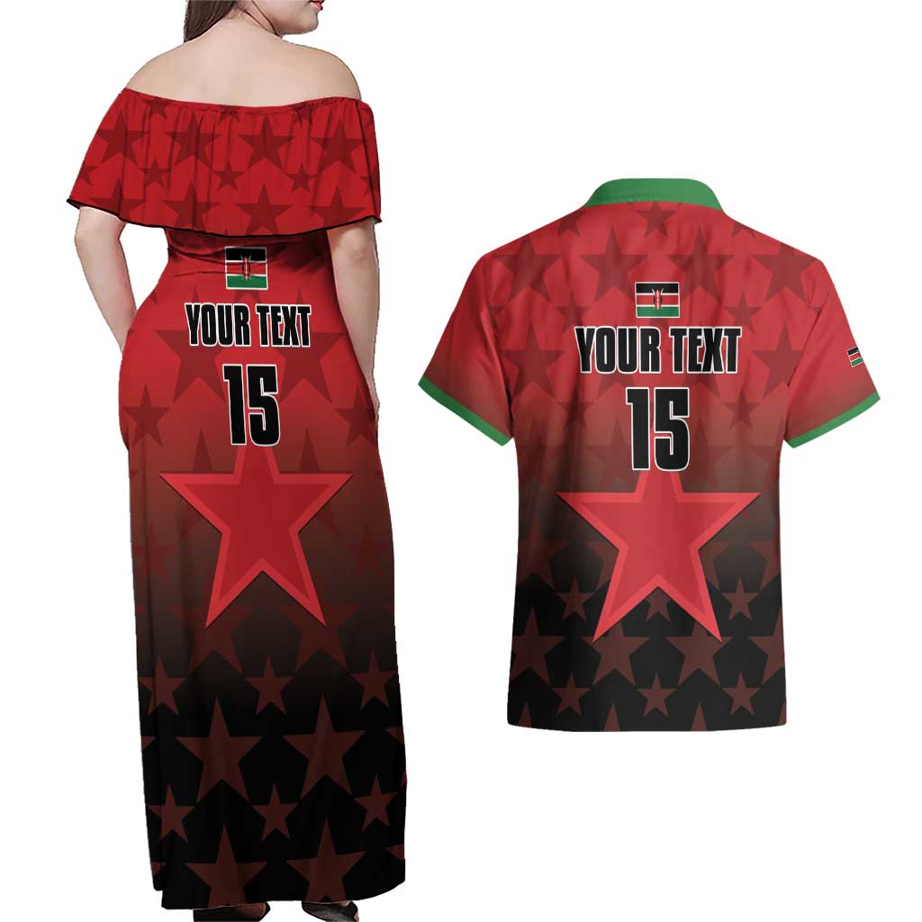 Custom Kenya Football Couples Matching Off Shoulder Maxi Dress and Hawaiian Shirt Go Harambee Stars - Red Jersey - Wonder Print Shop
