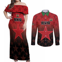 Custom Kenya Football Couples Matching Off Shoulder Maxi Dress and Long Sleeve Button Shirt Go Harambee Stars - Red Jersey - Wonder Print Shop