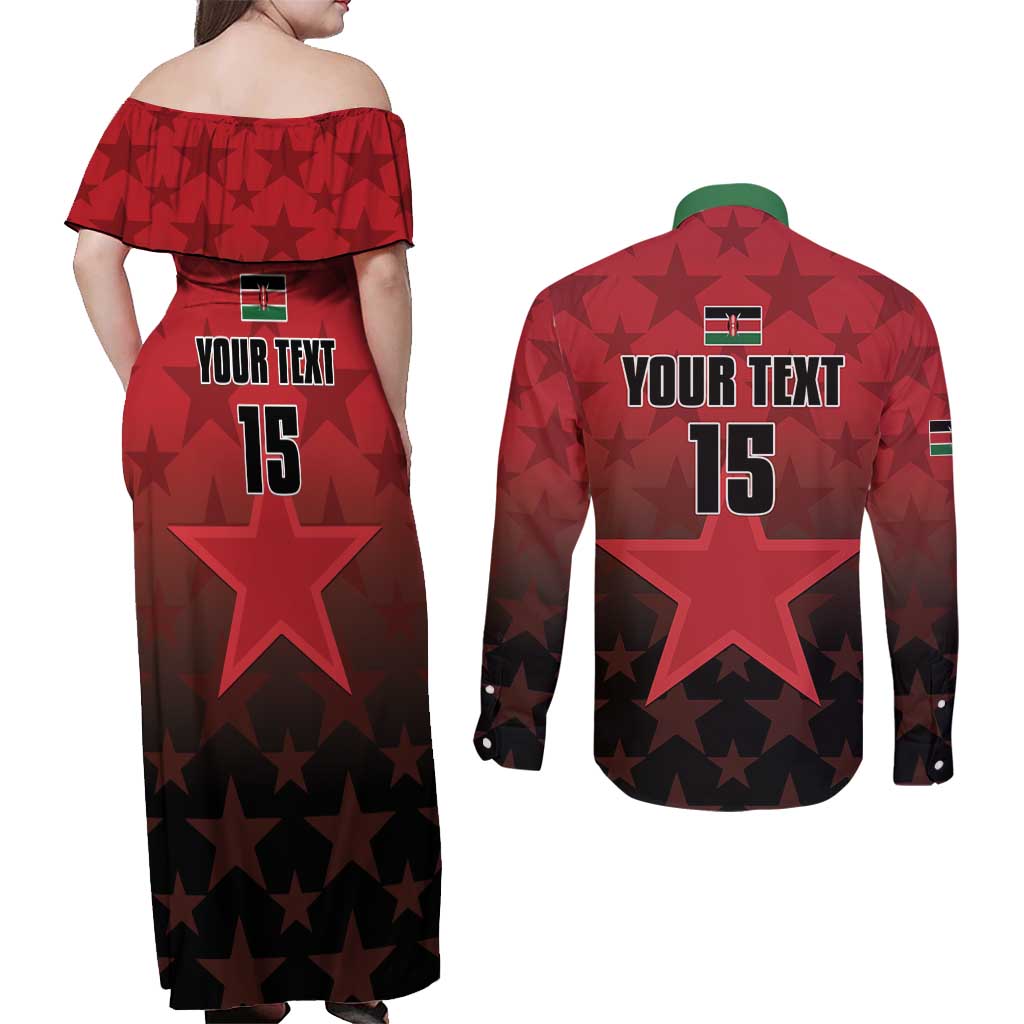 Custom Kenya Football Couples Matching Off Shoulder Maxi Dress and Long Sleeve Button Shirt Go Harambee Stars - Red Jersey - Wonder Print Shop