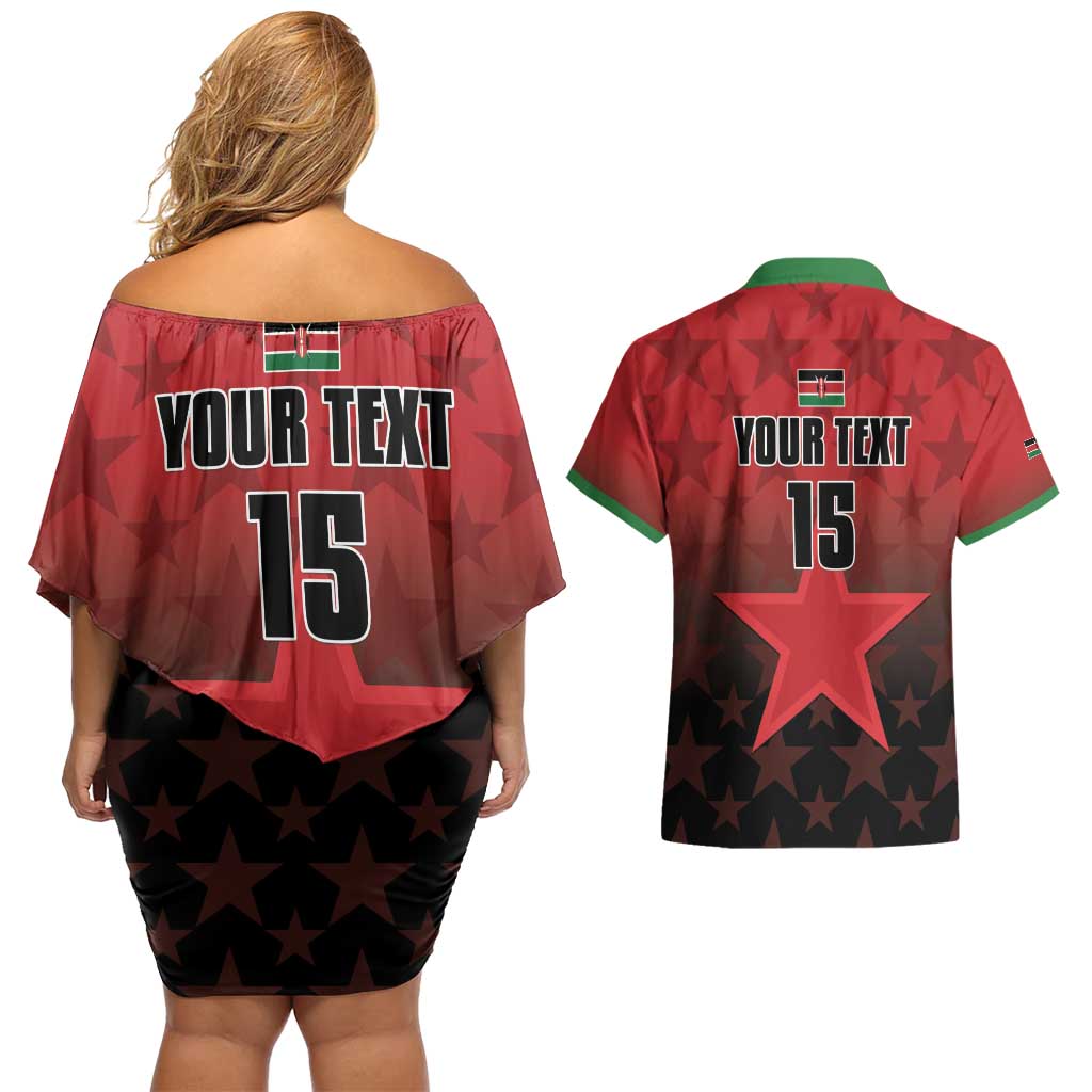 Custom Kenya Football Couples Matching Off Shoulder Short Dress and Hawaiian Shirt Go Harambee Stars - Red Jersey - Wonder Print Shop