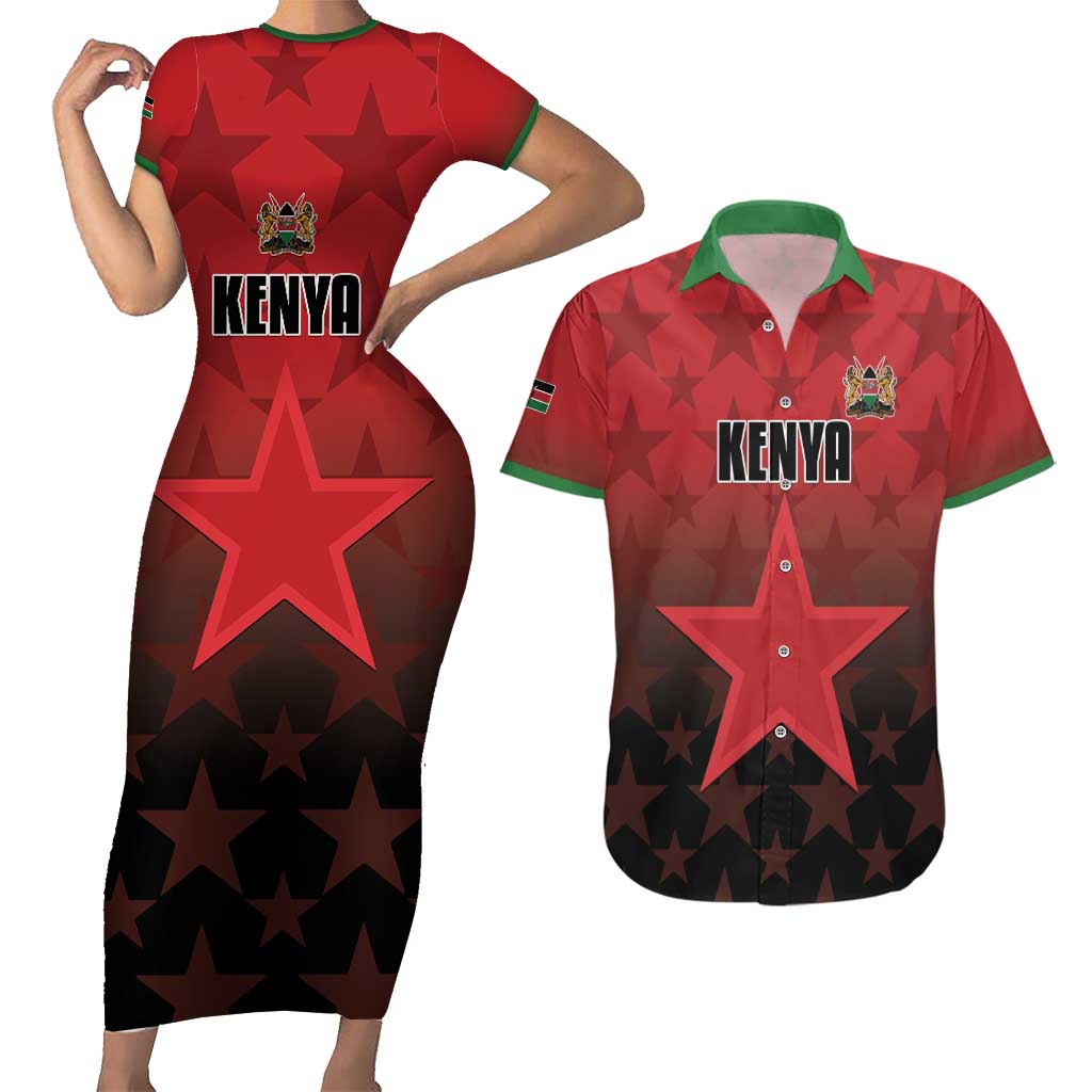 Custom Kenya Football Couples Matching Short Sleeve Bodycon Dress and Hawaiian Shirt Go Harambee Stars - Red Jersey - Wonder Print Shop