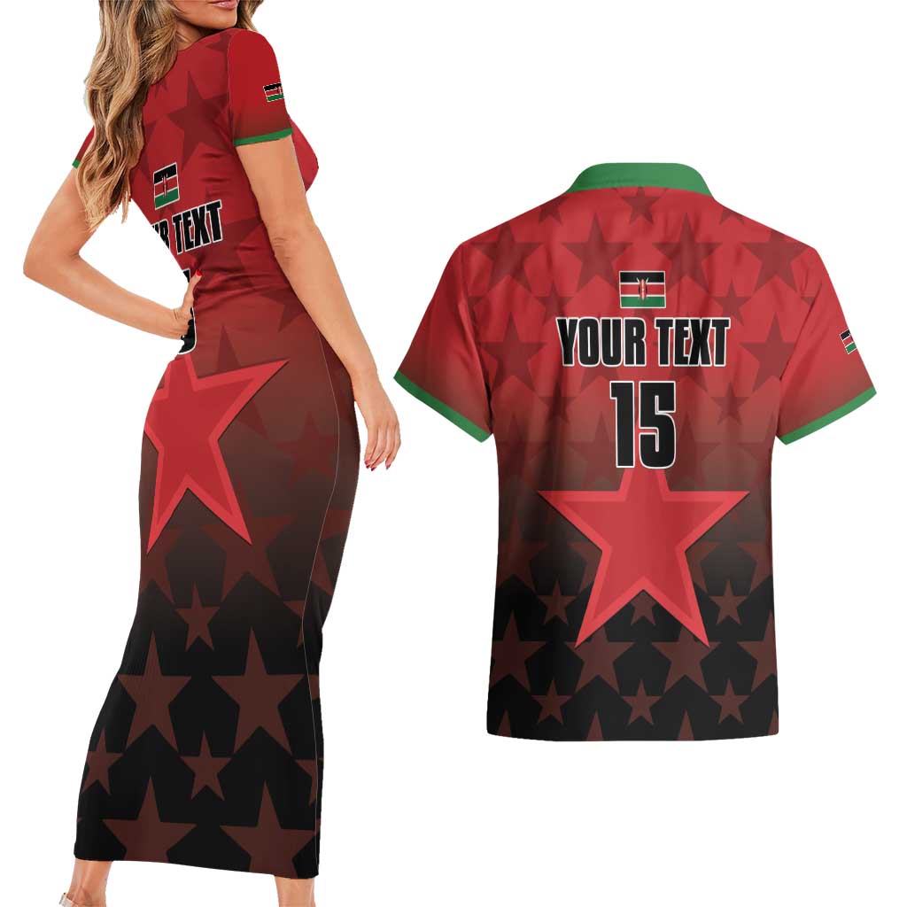 Custom Kenya Football Couples Matching Short Sleeve Bodycon Dress and Hawaiian Shirt Go Harambee Stars - Red Jersey - Wonder Print Shop
