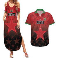 Custom Kenya Football Couples Matching Summer Maxi Dress and Hawaiian Shirt Go Harambee Stars - Red Jersey - Wonder Print Shop