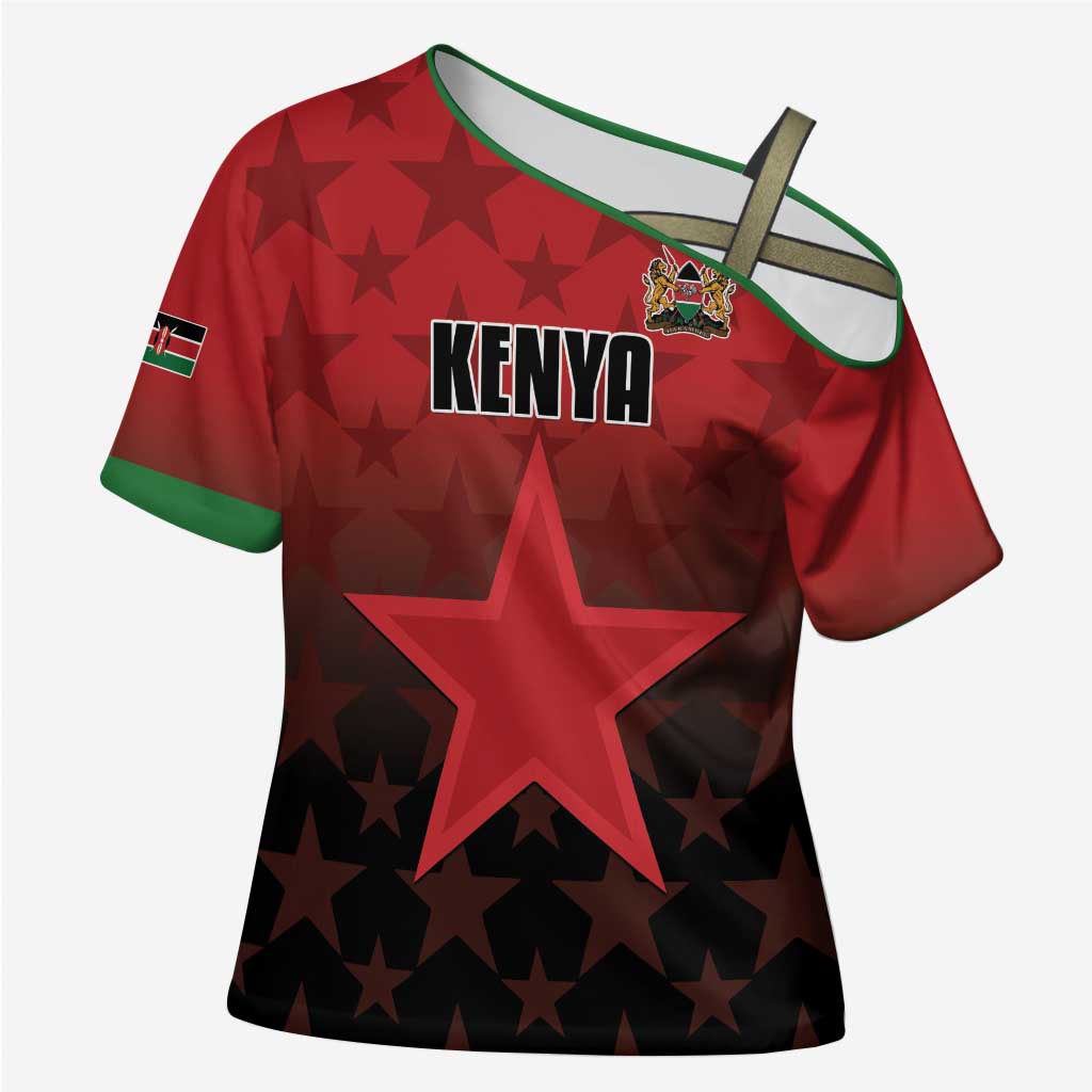 Custom Kenya Football Cross Shoulder Shirt Go Harambee Stars - Red Jersey - Wonder Print Shop