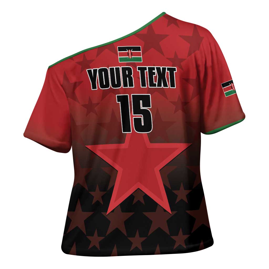 Custom Kenya Football Cross Shoulder Shirt Go Harambee Stars - Red Jersey - Wonder Print Shop
