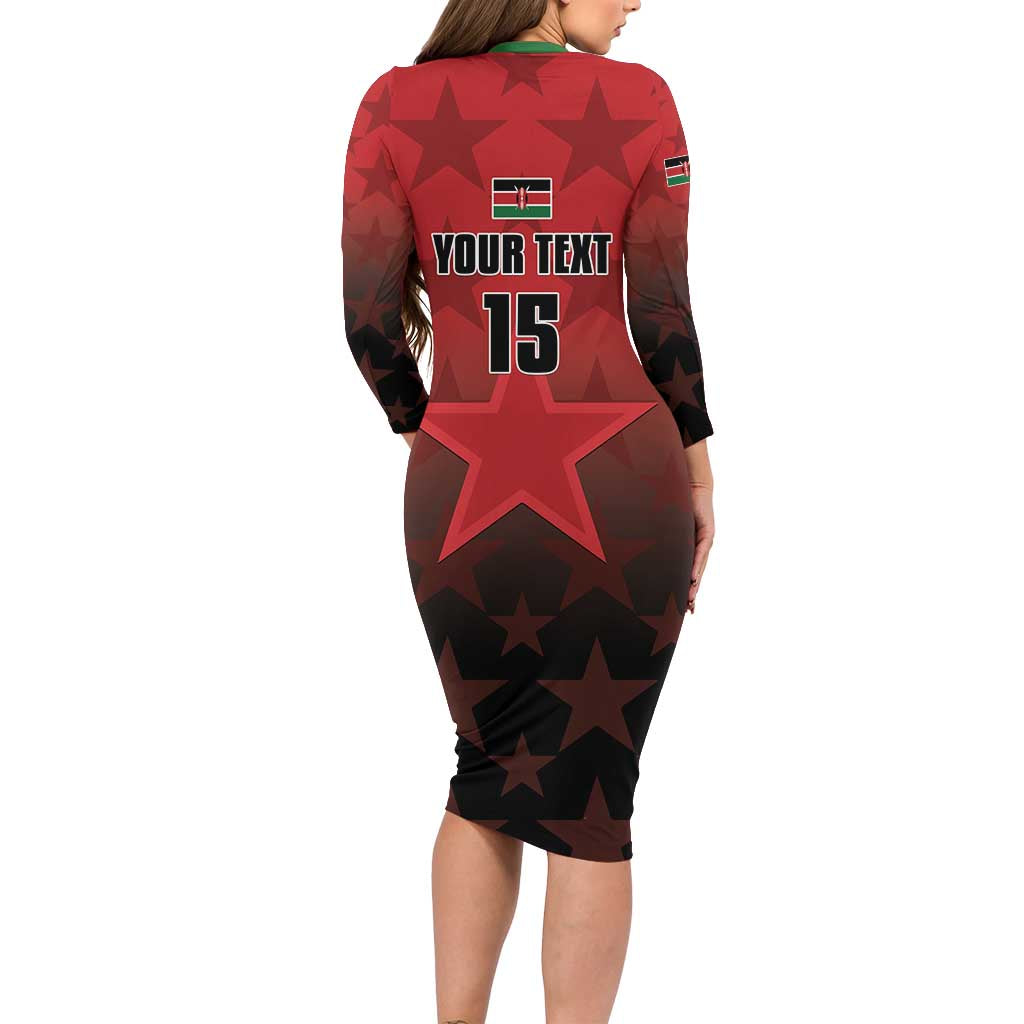 Custom Kenya Football Family Matching Long Sleeve Bodycon Dress and Hawaiian Shirt Go Harambee Stars - Red Jersey - Wonder Print Shop