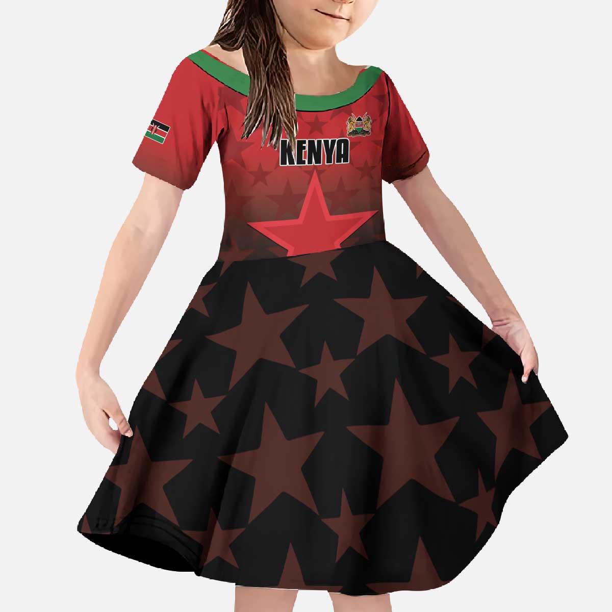 Custom Kenya Football Family Matching Off The Shoulder Long Sleeve Dress and Hawaiian Shirt Go Harambee Stars - Red Jersey - Wonder Print Shop