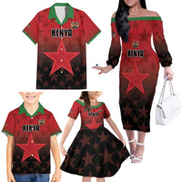 Custom Kenya Football Family Matching Off The Shoulder Long Sleeve Dress and Hawaiian Shirt Go Harambee Stars - Red Jersey - Wonder Print Shop