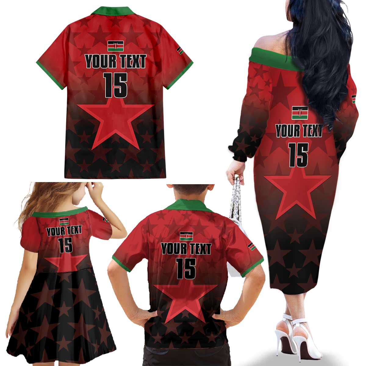 Custom Kenya Football Family Matching Off The Shoulder Long Sleeve Dress and Hawaiian Shirt Go Harambee Stars - Red Jersey - Wonder Print Shop