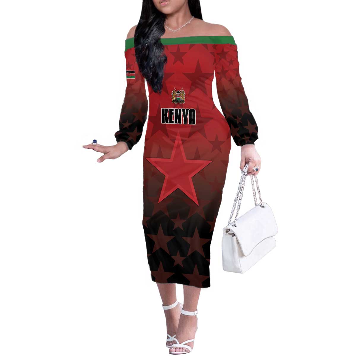 Custom Kenya Football Family Matching Off The Shoulder Long Sleeve Dress and Hawaiian Shirt Go Harambee Stars - Red Jersey - Wonder Print Shop