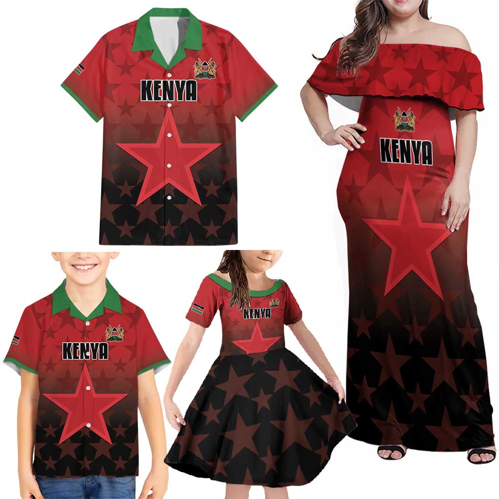 Custom Kenya Football Family Matching Off Shoulder Maxi Dress and Hawaiian Shirt Go Harambee Stars - Red Jersey - Wonder Print Shop