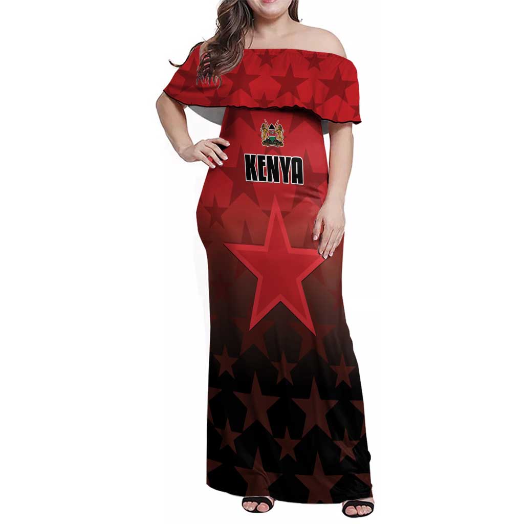 Custom Kenya Football Family Matching Off Shoulder Maxi Dress and Hawaiian Shirt Go Harambee Stars - Red Jersey - Wonder Print Shop