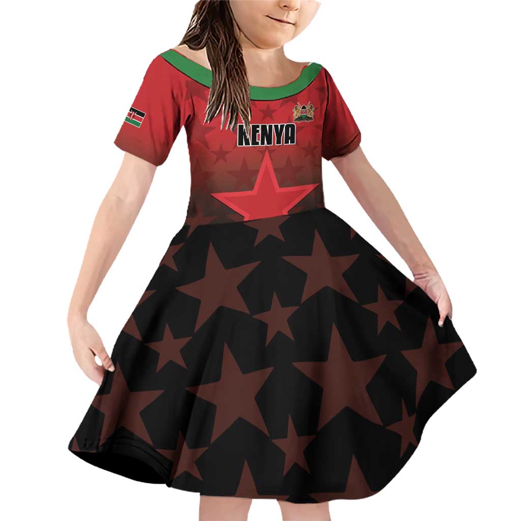 Custom Kenya Football Family Matching Off Shoulder Short Dress and Hawaiian Shirt Go Harambee Stars - Red Jersey - Wonder Print Shop