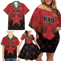 Custom Kenya Football Family Matching Off Shoulder Short Dress and Hawaiian Shirt Go Harambee Stars - Red Jersey - Wonder Print Shop