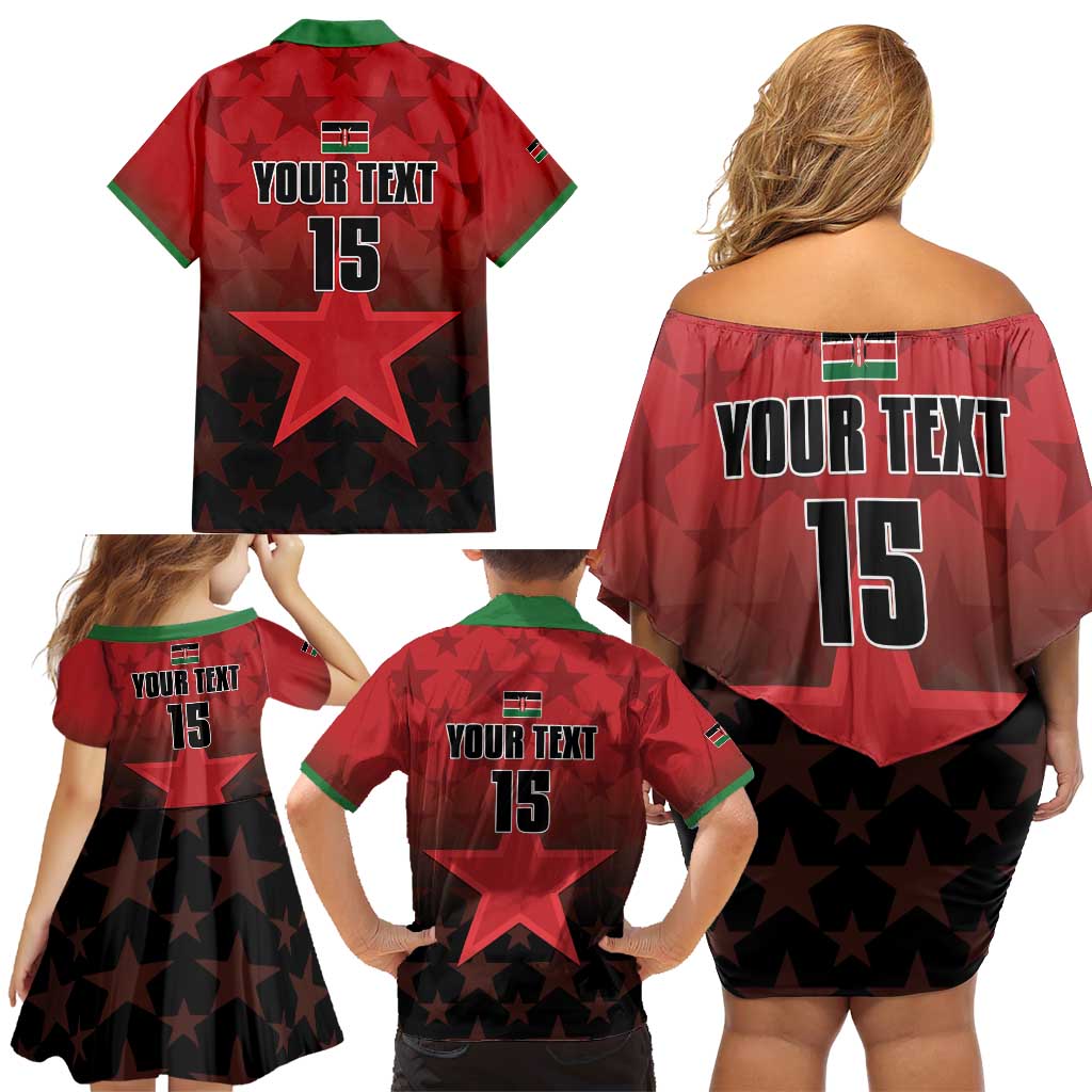 Custom Kenya Football Family Matching Off Shoulder Short Dress and Hawaiian Shirt Go Harambee Stars - Red Jersey - Wonder Print Shop