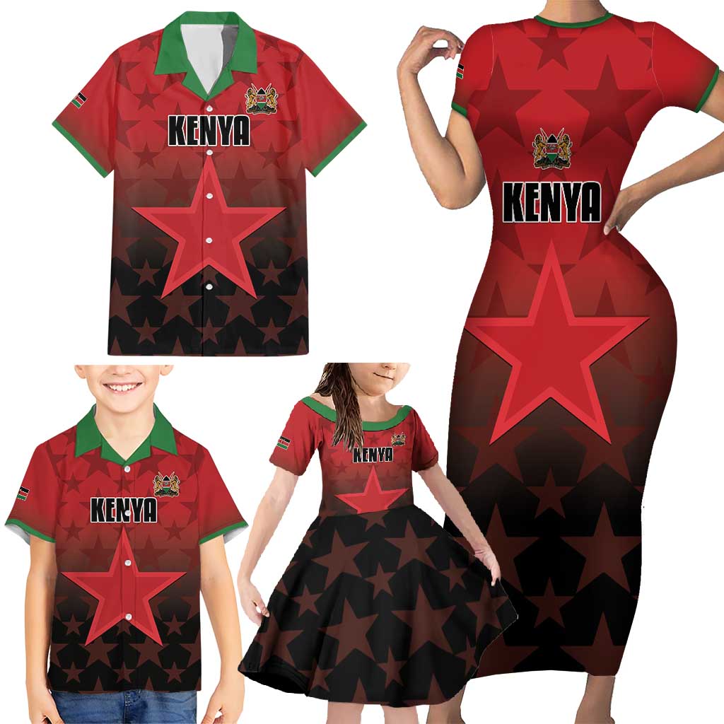 Custom Kenya Football Family Matching Short Sleeve Bodycon Dress and Hawaiian Shirt Go Harambee Stars - Red Jersey - Wonder Print Shop