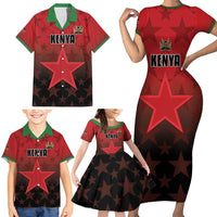 Custom Kenya Football Family Matching Short Sleeve Bodycon Dress and Hawaiian Shirt Go Harambee Stars - Red Jersey - Wonder Print Shop