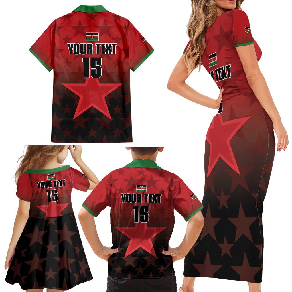 Custom Kenya Football Family Matching Short Sleeve Bodycon Dress and Hawaiian Shirt Go Harambee Stars - Red Jersey - Wonder Print Shop