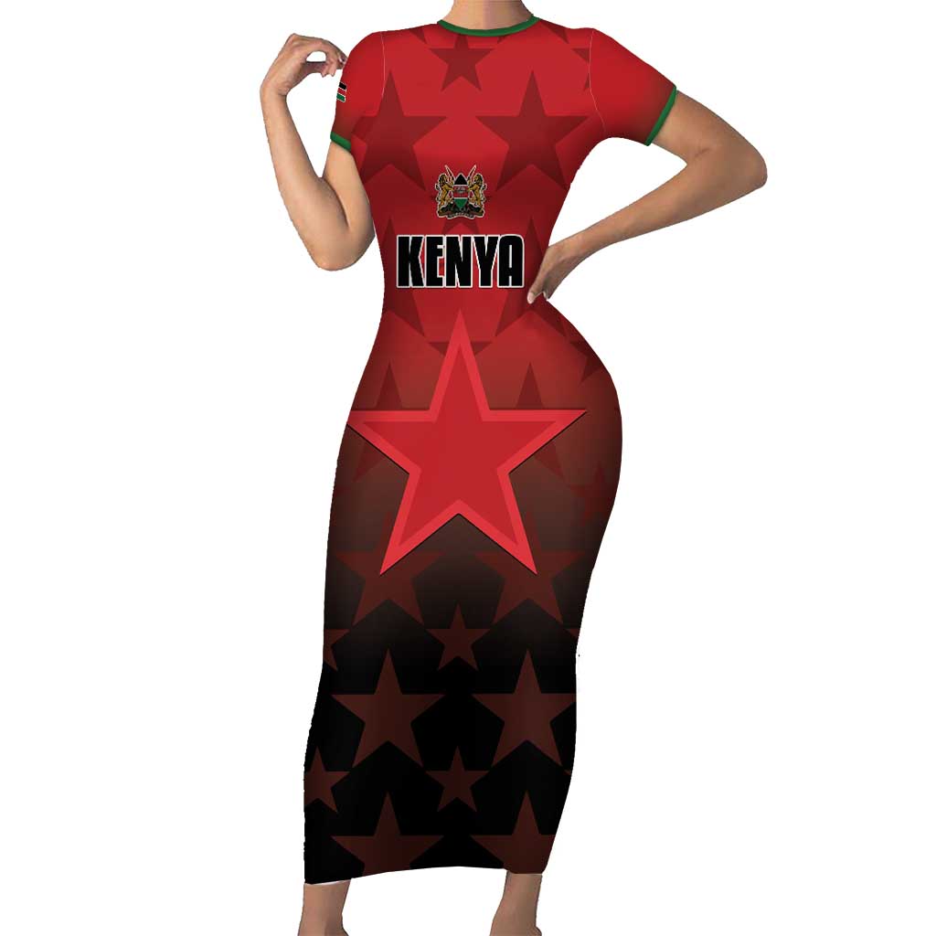 Custom Kenya Football Family Matching Short Sleeve Bodycon Dress and Hawaiian Shirt Go Harambee Stars - Red Jersey - Wonder Print Shop