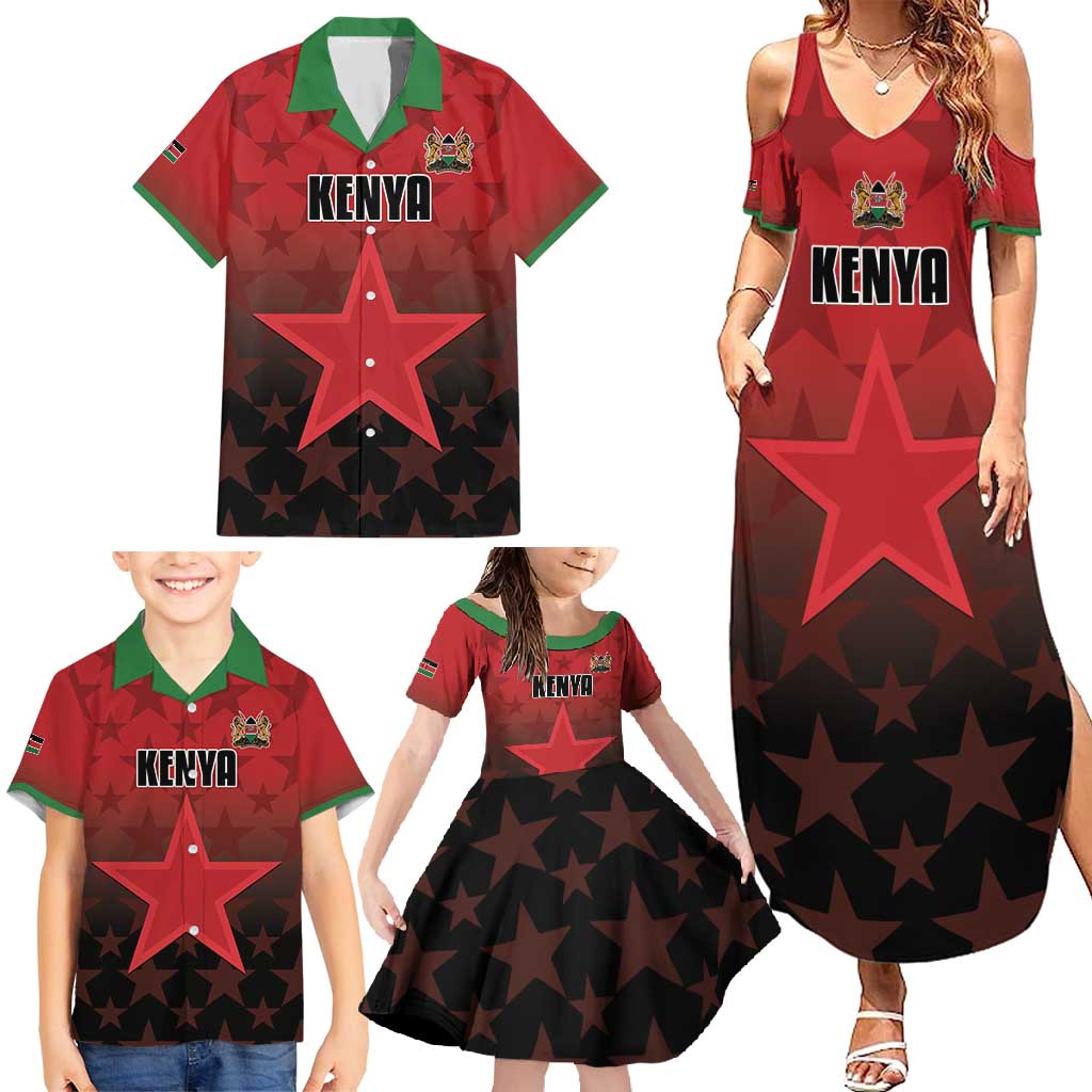 Custom Kenya Football Family Matching Summer Maxi Dress and Hawaiian Shirt Go Harambee Stars - Red Jersey - Wonder Print Shop