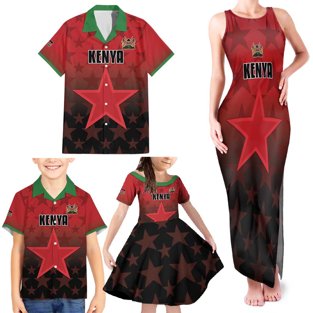 Custom Kenya Football Family Matching Tank Maxi Dress and Hawaiian Shirt Go Harambee Stars - Red Jersey - Wonder Print Shop