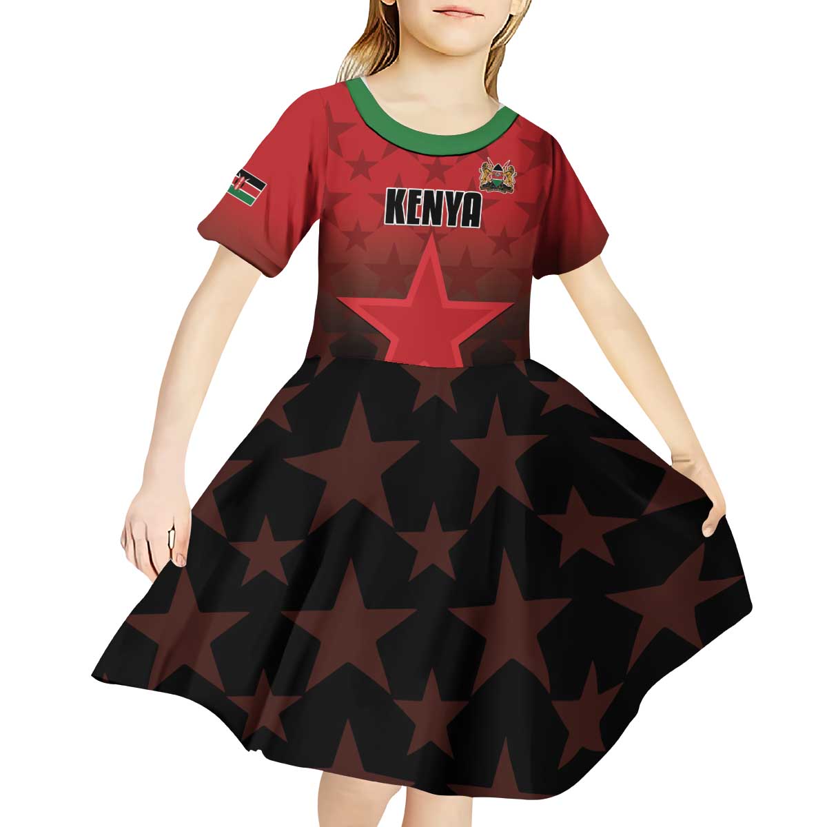 Custom Kenya Football Kid Short Sleeve Dress Go Harambee Stars - Red Jersey - Wonder Print Shop