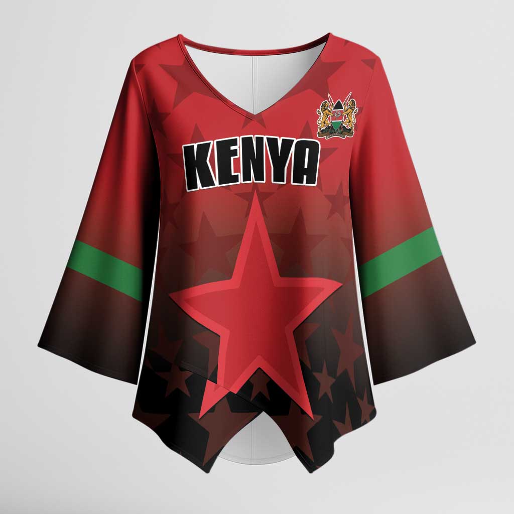 Custom Kenya Football Kimono Sleeve Blouse Go Harambee Stars - Red Jersey - Wonder Print Shop