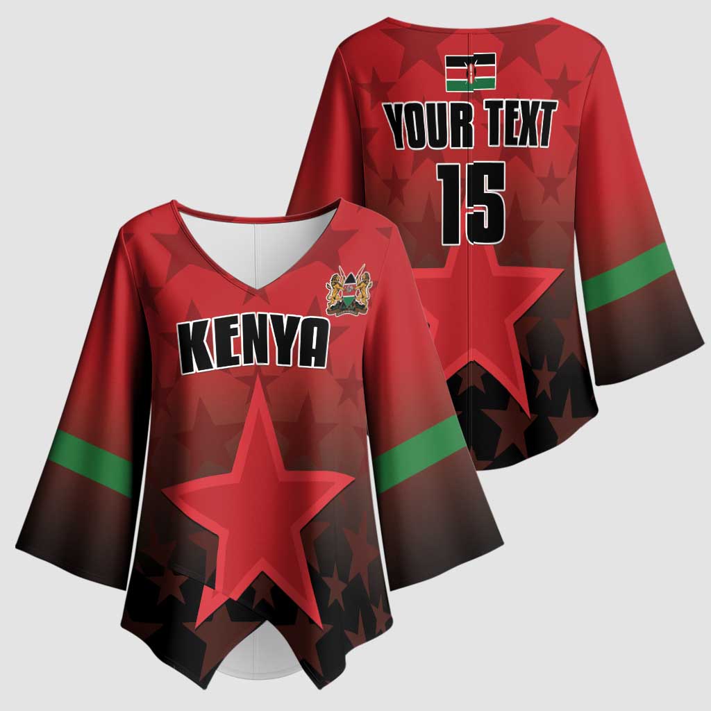 Custom Kenya Football Kimono Sleeve Blouse Go Harambee Stars - Red Jersey - Wonder Print Shop