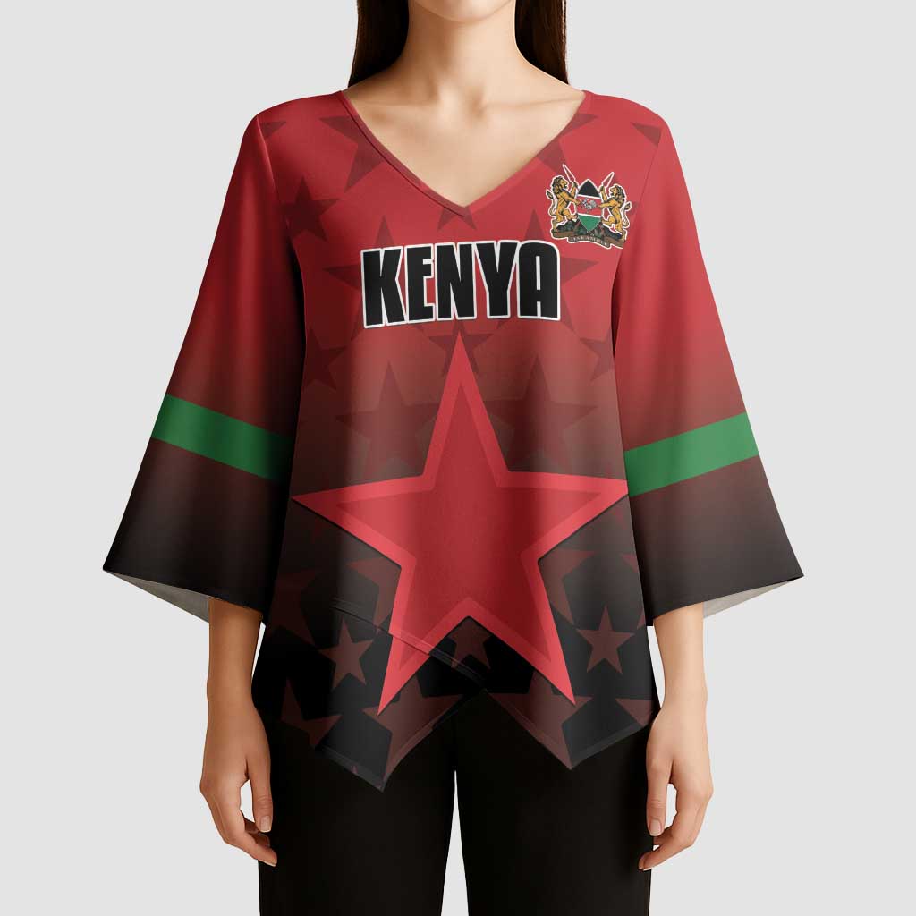Custom Kenya Football Kimono Sleeve Blouse Go Harambee Stars - Red Jersey - Wonder Print Shop