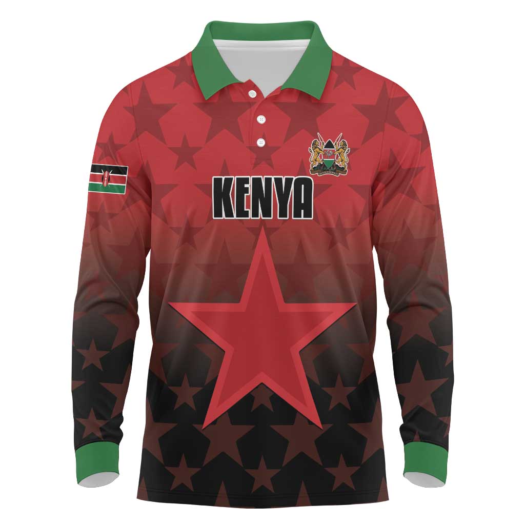 Custom Kenya Football Long Sleeve Polo Shirt Go Harambee Stars - Red Jersey - Wonder Print Shop