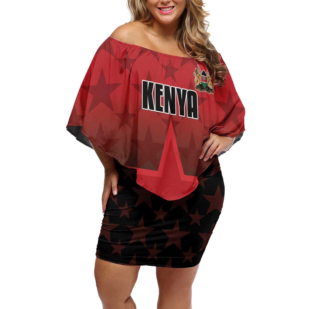 Custom Kenya Football Off Shoulder Short Dress Go Harambee Stars - Red Jersey - Wonder Print Shop
