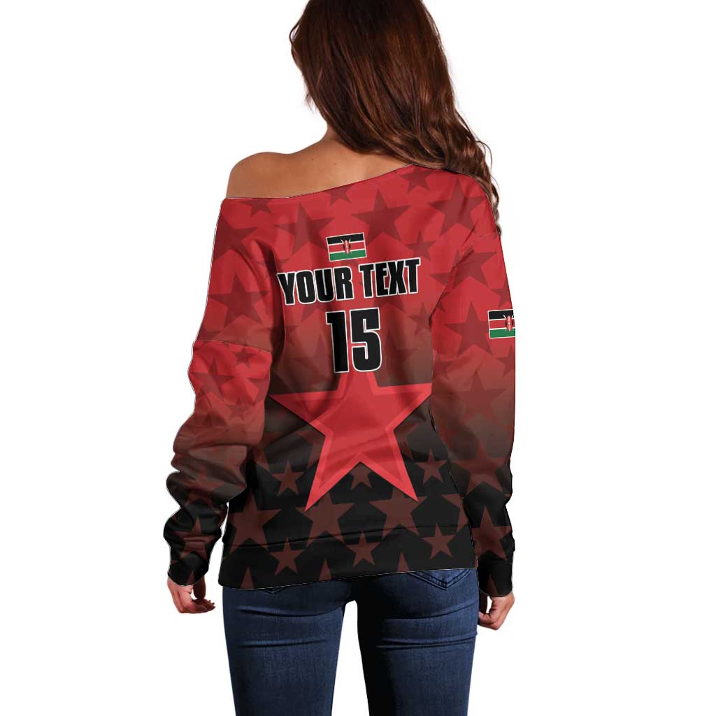 Custom Kenya Football Off Shoulder Sweater Go Harambee Stars - Red Jersey - Wonder Print Shop