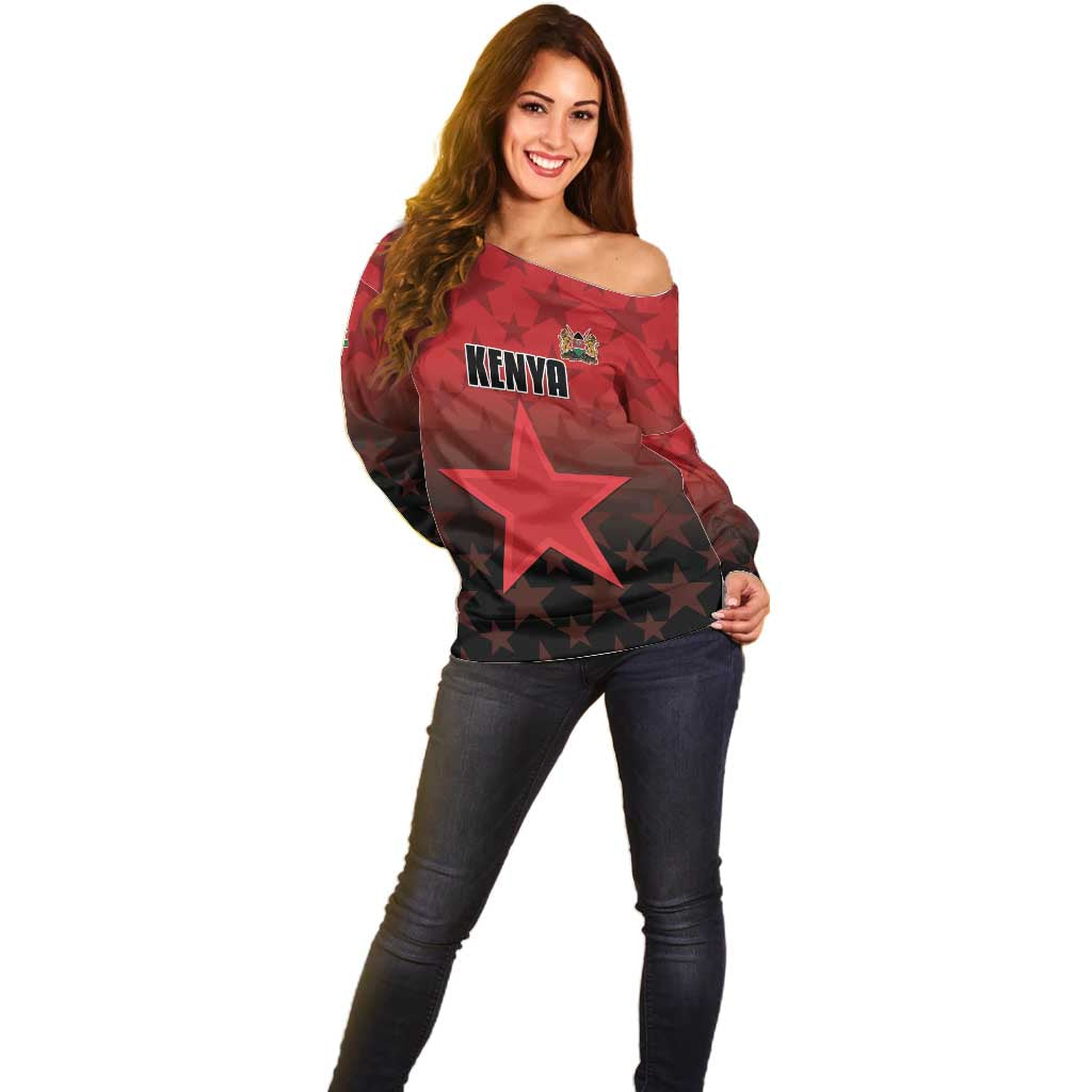 Custom Kenya Football Off Shoulder Sweater Go Harambee Stars - Red Jersey - Wonder Print Shop