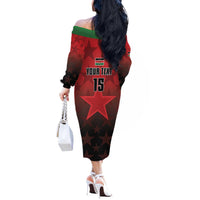 Custom Kenya Football Off The Shoulder Long Sleeve Dress Go Harambee Stars - Red Jersey - Wonder Print Shop