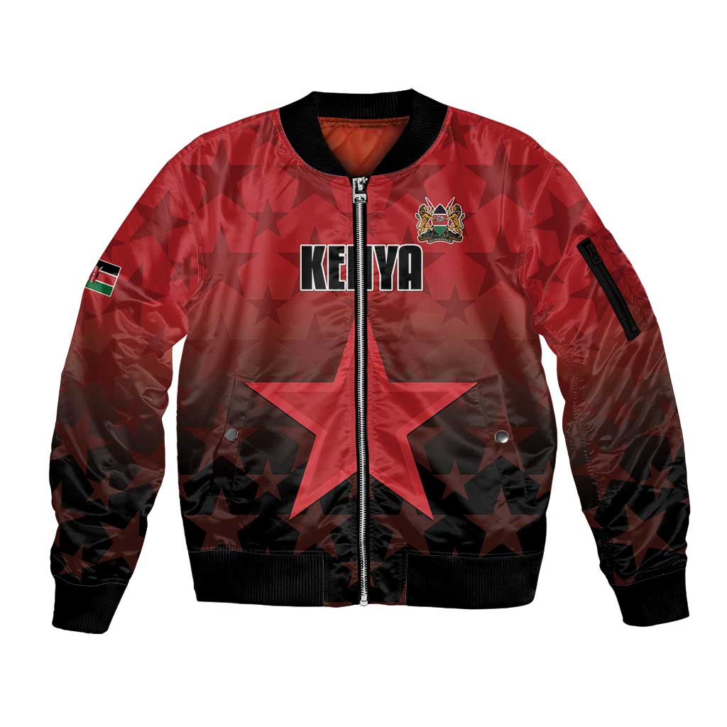 Custom Kenya Football Sleeve Zip Bomber Jacket Go Harambee Stars - Red Jersey - Wonder Print Shop