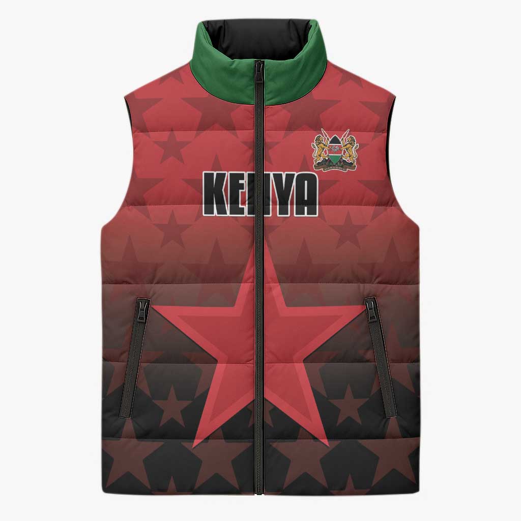 Custom Kenya Football Sleeveless Puffer Jacket Go Harambee Stars - Red Jersey - Wonder Print Shop