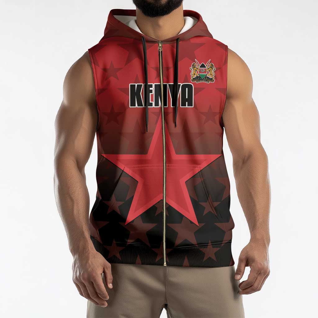 Custom Kenya Football Sleeveless Zip Hoodie Go Harambee Stars - Red Jersey - Wonder Print Shop