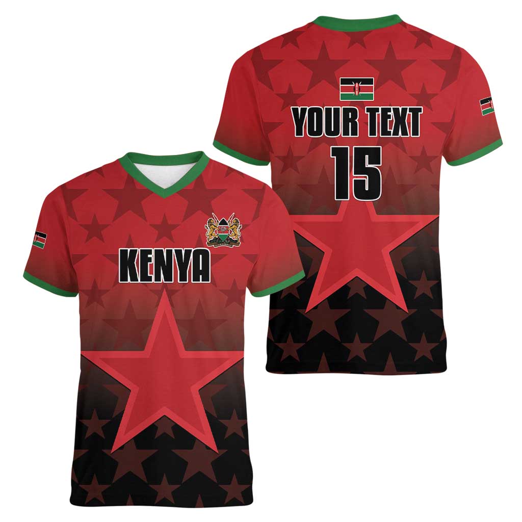 Custom Kenya Football Women V-Neck T-Shirt Go Harambee Stars - Red Jersey - Wonder Print Shop