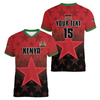 Custom Kenya Football Women V-Neck T-Shirt Go Harambee Stars - Red Jersey - Wonder Print Shop