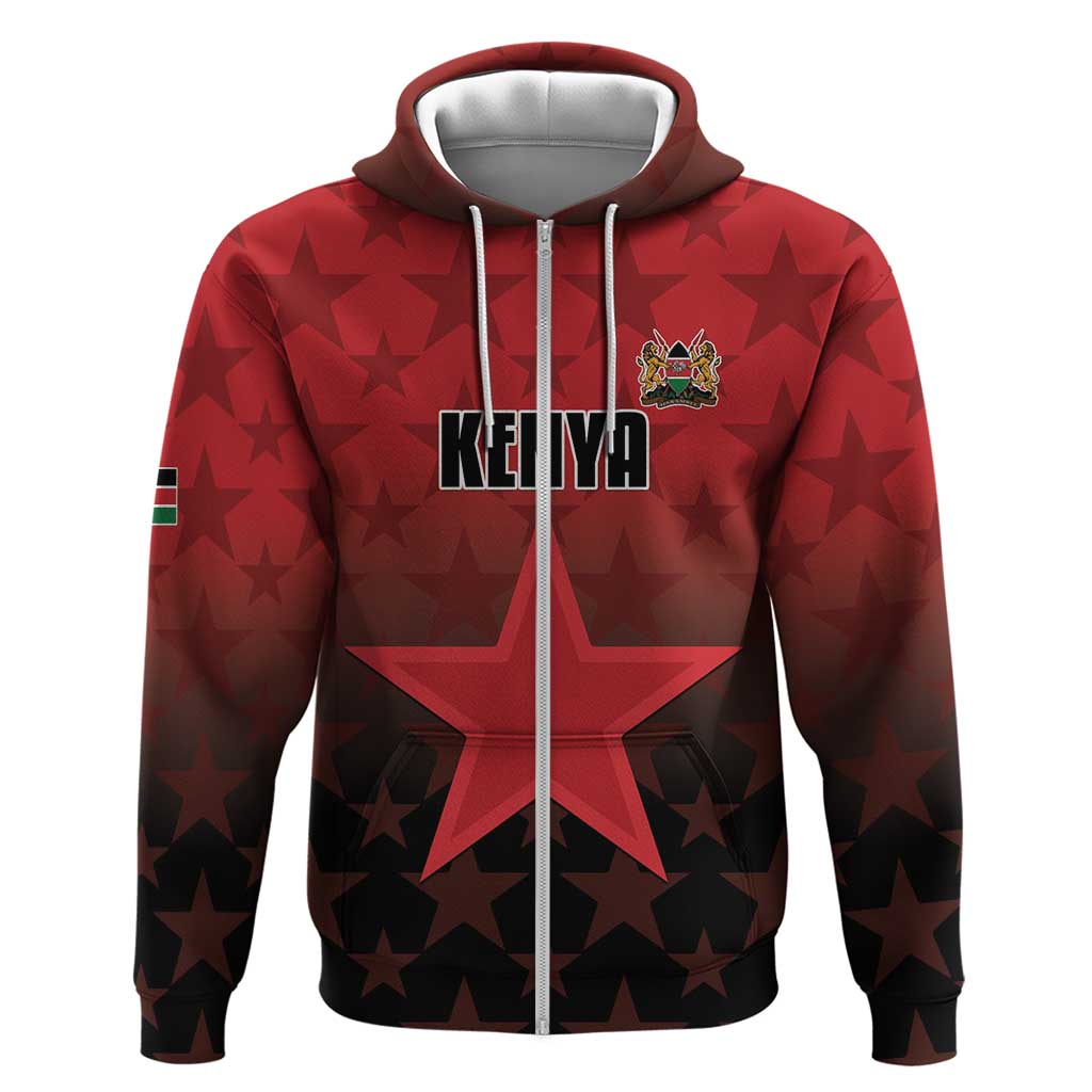 Custom Kenya Football Zip Hoodie Go Harambee Stars - Red Jersey - Wonder Print Shop
