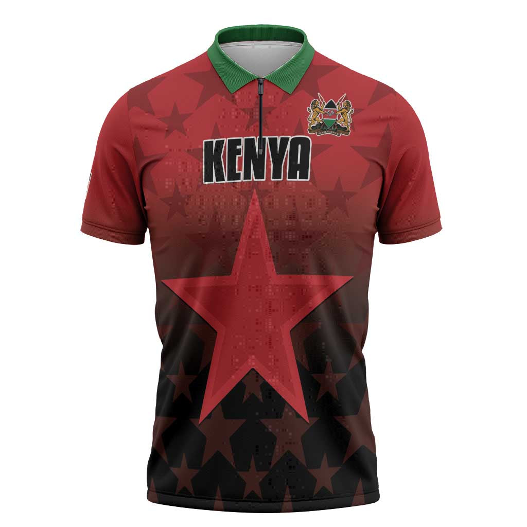 Custom Kenya Football Zipper Polo Shirt Go Harambee Stars - Red Jersey - Wonder Print Shop
