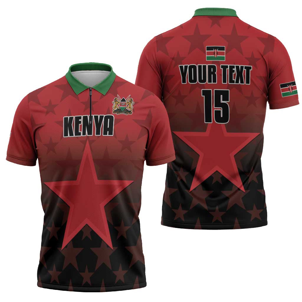 Custom Kenya Football Zipper Polo Shirt Go Harambee Stars - Red Jersey - Wonder Print Shop